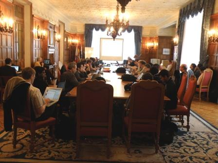 Crowded table during the prototyping theme meeting